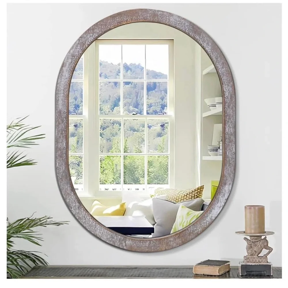 Rustic Oval Wall Mirror - Distressed Brown
